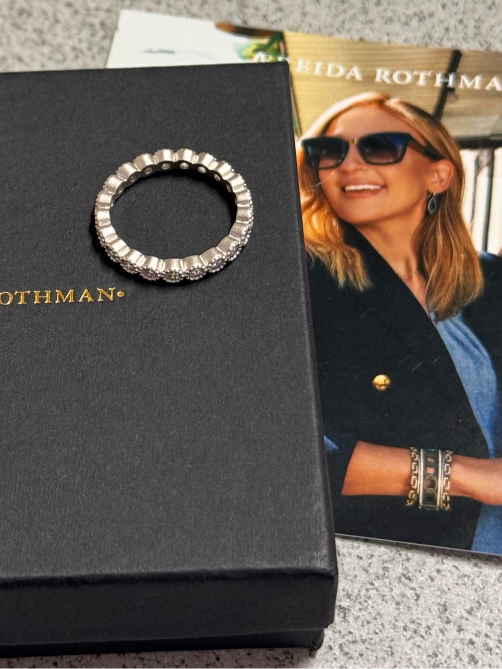 Freida Rothman Matte Silver Pave Stacking Ring